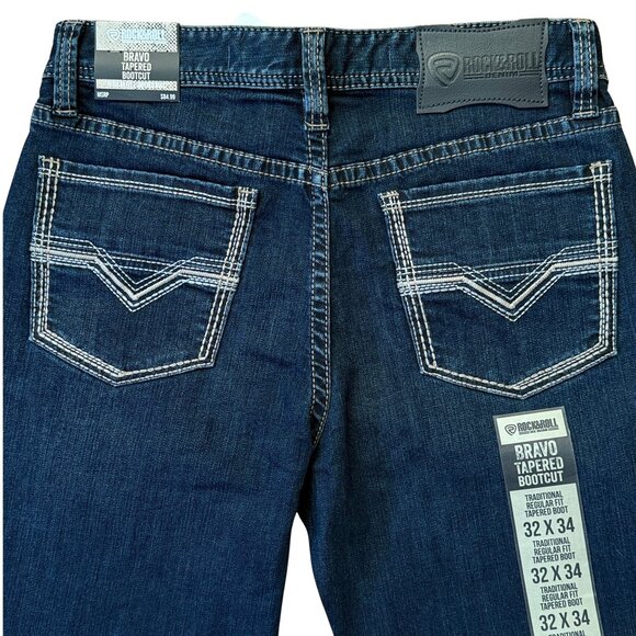 NEW Rock & Roll Denim Men's Bravo High Rise Tapered Bootcut Jeans (32x34) - Picture 6 of 9